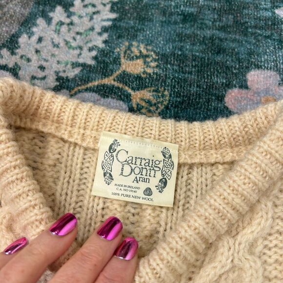 Carraig Donn Aran Sweater Womens XL Cream Cable Knit Pullover 100% Pure New Wool - Picture 6 of 12